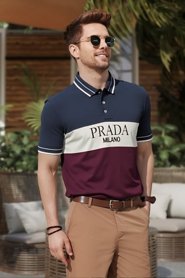 Prada Milano Tri-Color Premium Cotton Men’s Polo Shirt