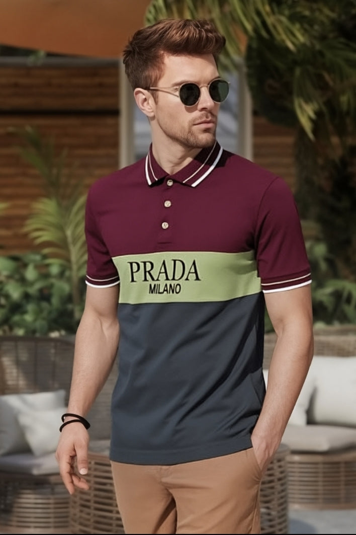 Prada Milano Tri-Color Premium Cotton Men’s Polo Shirt