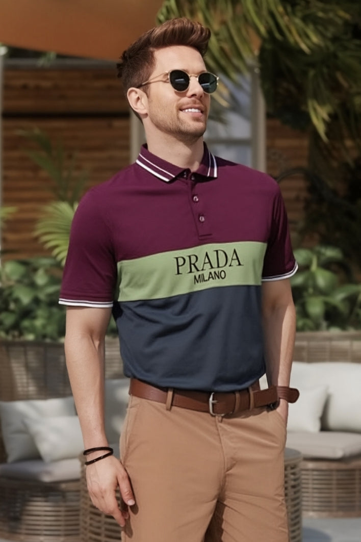 Prada Milano Tri-Color Premium Cotton Men’s Polo Shirt