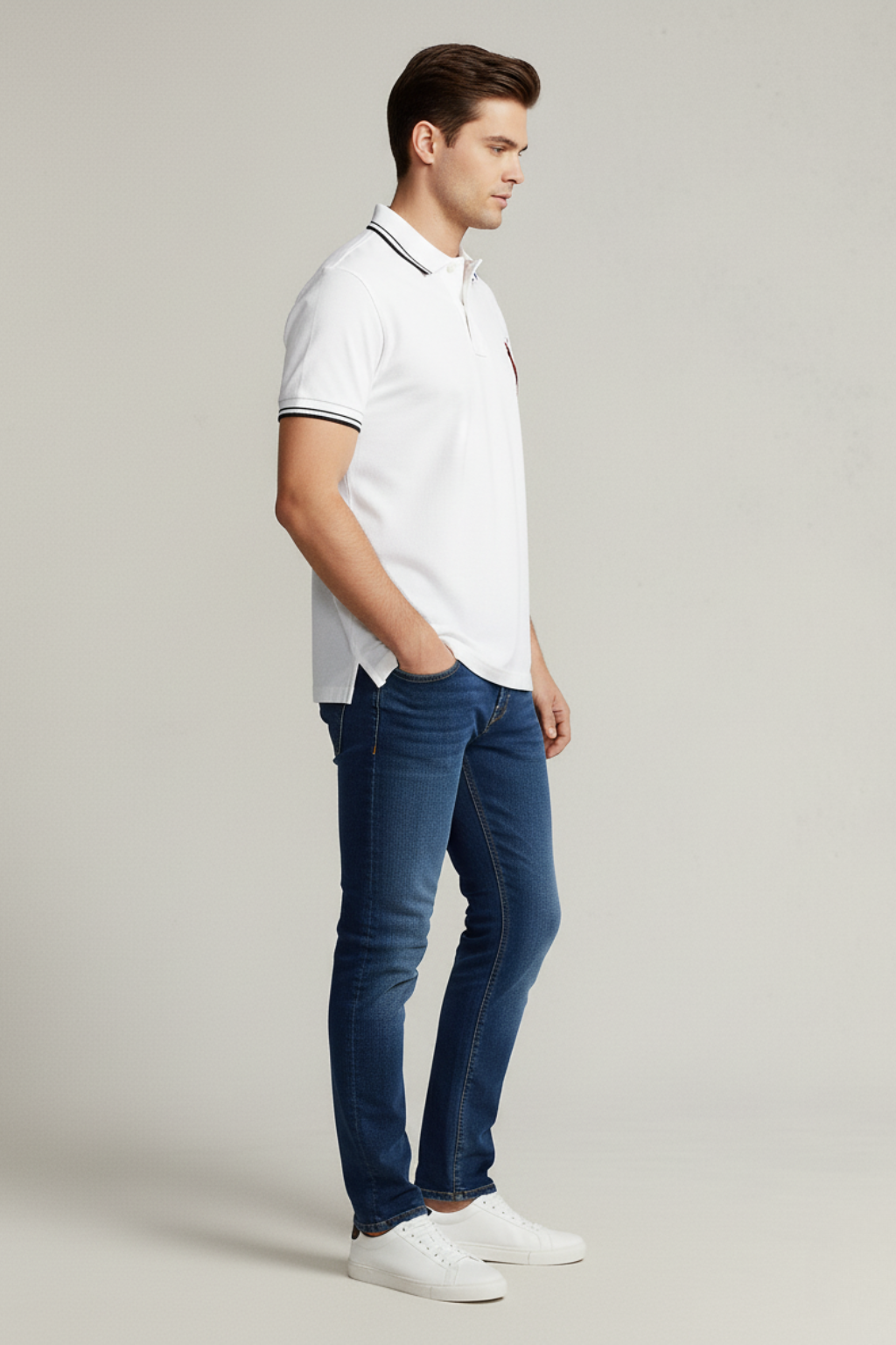 Classic Horse Logo Premium Cotton White Men’s Polo Shirt