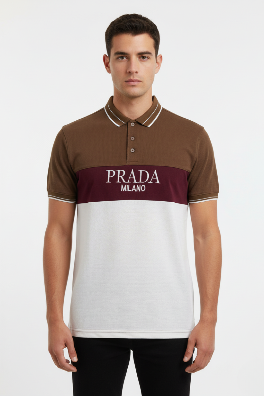Prada Milano Tri-Color Premium Cotton Men’s Polo Shirt