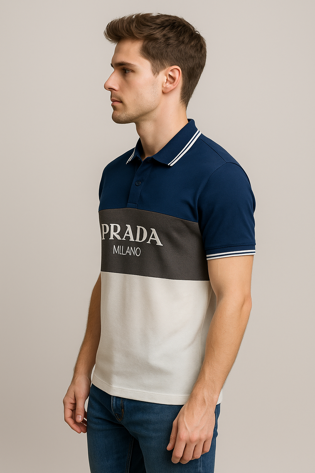 Prada Milano Tri-Color Premium Cotton Men’s Polo Shirt
