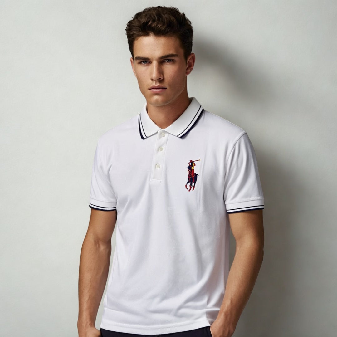 Classic Horse Logo Premium Cotton White Men’s Polo Shirt