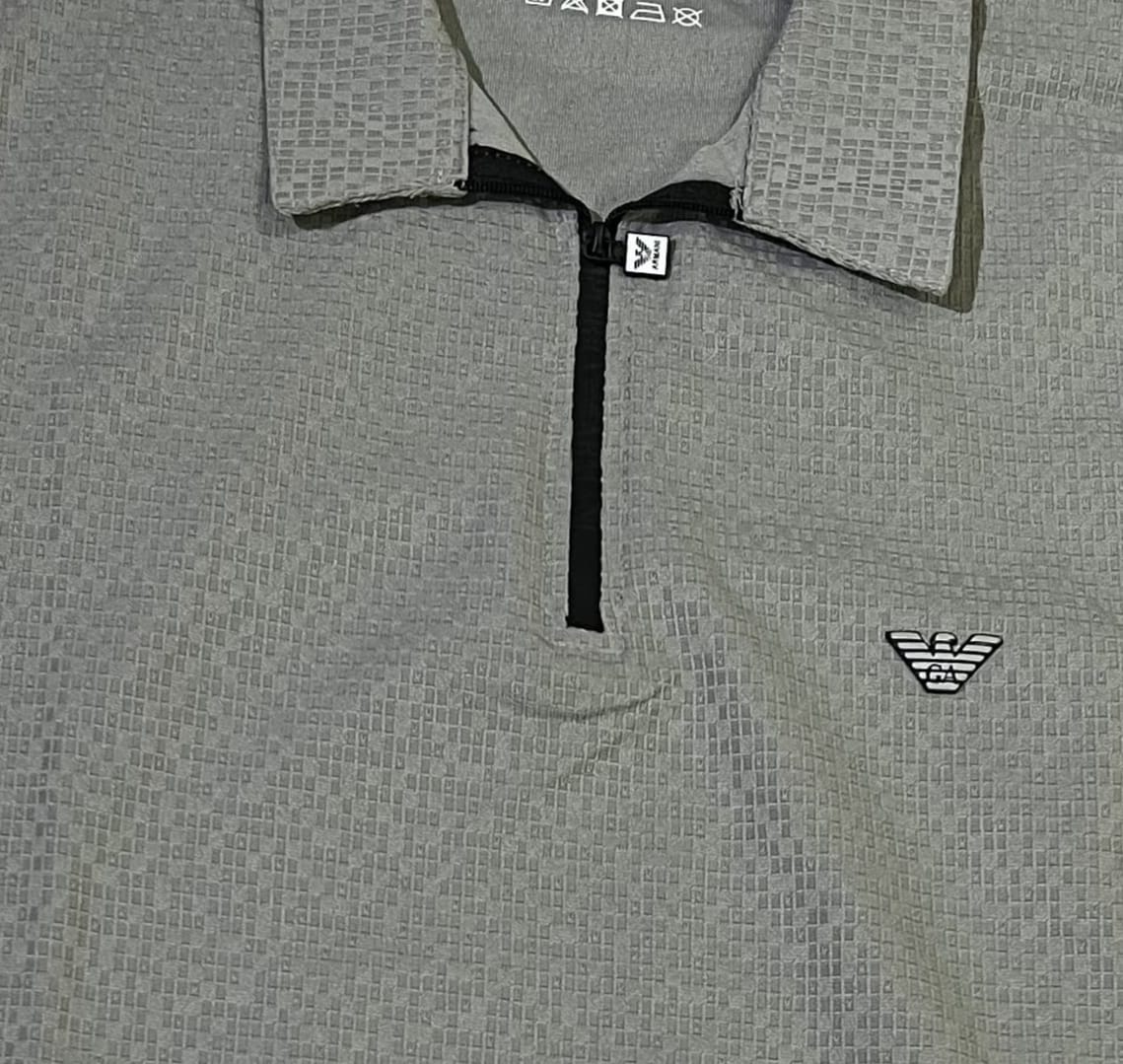 Armani Eagle Icon Zip Collar Luxe Cotton Men’s T-Shirt